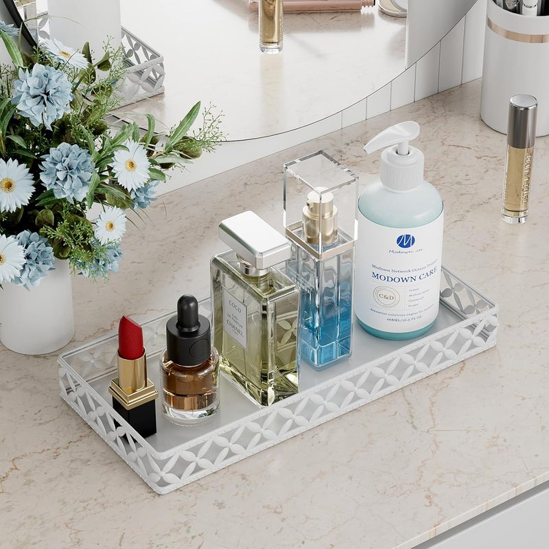 EKNITEY Bathroom Vanity Tray - Small Rectangle Decorative Tray - 11 Inch White Perfume Makeup Tray for Bathroom Counter - Image 4